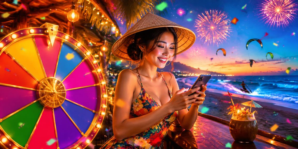 Không khí lễ hội may mắn tại Mũi Né với người tham gia kiểm tra kết quả cá cược trên thiết bị di động